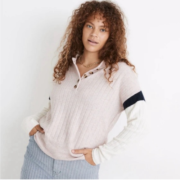Madewell Sweaters - Madewell Striped Bowden Henley Sweater in Coziest Yarn, Sz XS